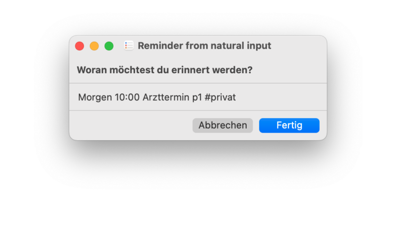 Quick input for Apple Reminders