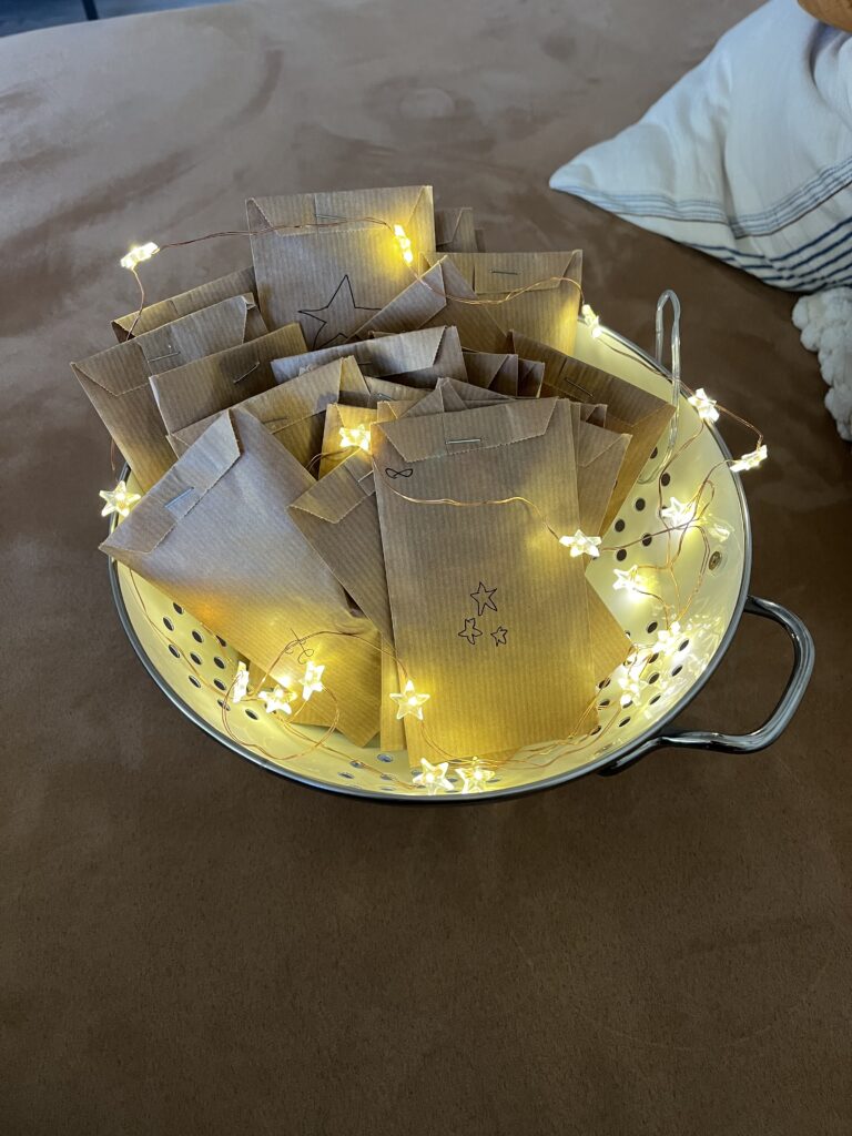 Bags in bowl with led light string